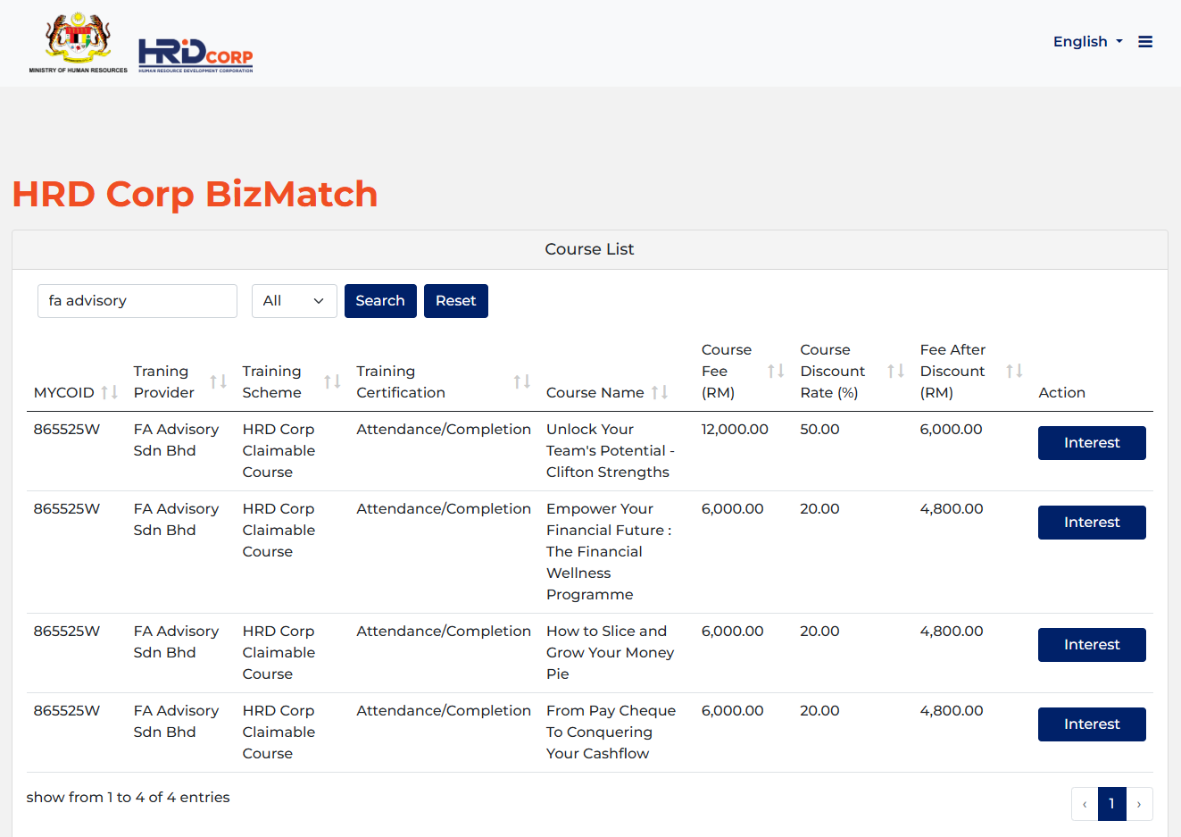 FA Advisory's corporate training on HRDC BizMatch